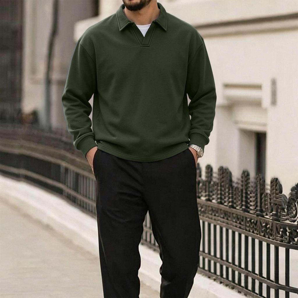 Men's Color Turn-Down Collar Sweatshirt Casual Pullover Top for Everyday Wear