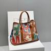 Winter Graffiti Art Canvas Top Grain Leather Tote Bag Large Crossbody Handbag