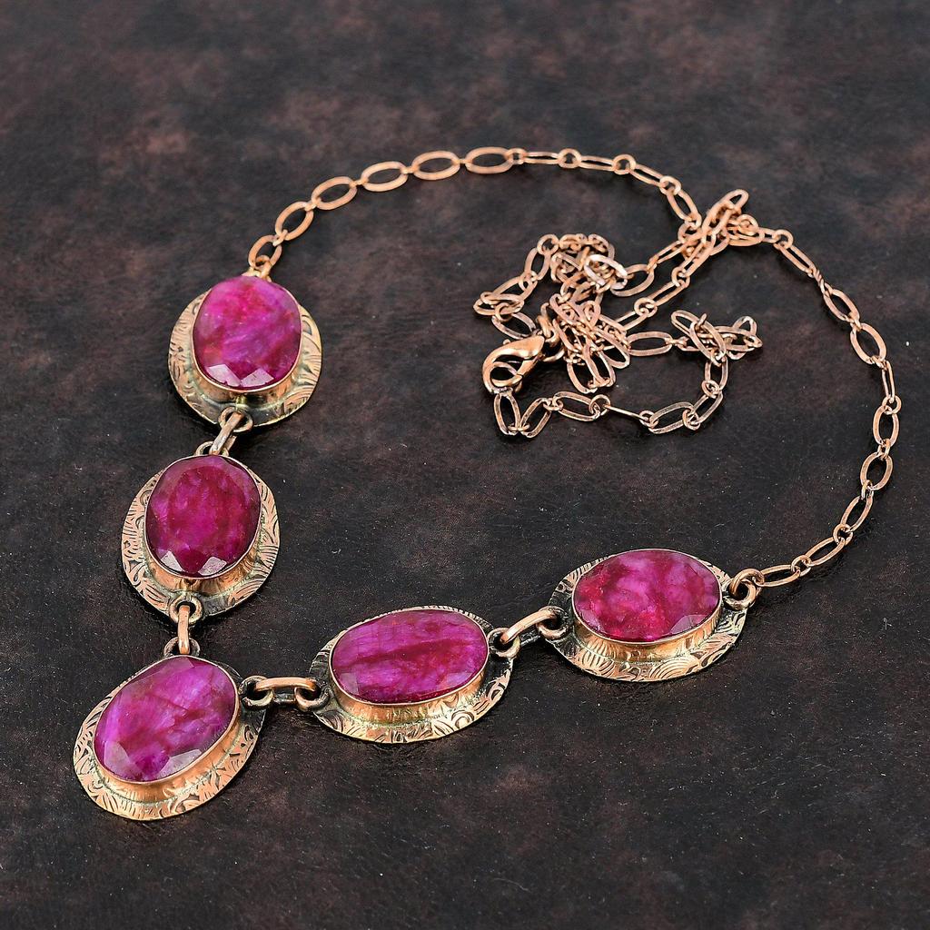 Colier cu pietre prețioase din rubin Kashmir fațetat Colier din cupru Colier cu lanț reglabil Bijuterii din cupru foarte frumoase Colier lucrat manual cadou pentru soție