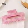Hair Claw Clip Back Head Claw, Hollow Square Large Clip, Plaid Print Anti-Slip Teeth Accessory for Daily Wear High Hardness