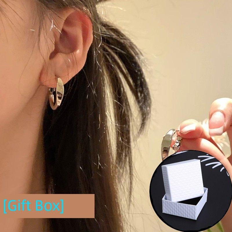 

Cool Style S925 Sterling Silver Niche Design Female Earrings Pair of plain ring earrings [gift box]]