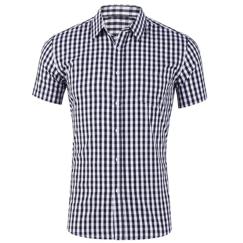 Men's shirt short-sleeved shirt Hawaiian style red and blue plaid lapel casual breathable non-iron vacation street wear XS-6XL