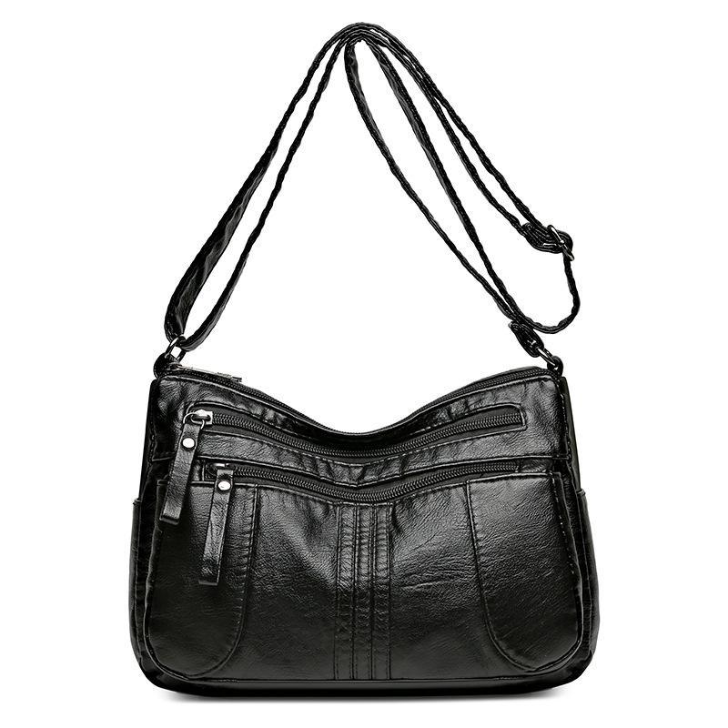 Retro Soft Leather Shoulder Bag Multi Pocket Solid Color Crossbody Bag Perfect for Business Trips Grocery Shopping