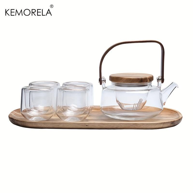 

Набор стеклянный чайный сервиз с деревянным подносом. Термостойкий стеклянный чайник и 4 стеклянные чайные чашки с двойными стенками. Чайный сервиз для фруктового чая. Чай кунг-фу подходит в качестве подарка. 5PCS+wooden tray
