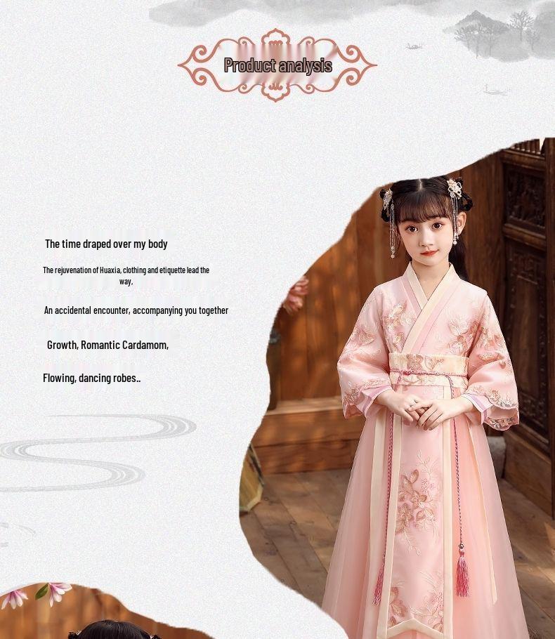 Children's Hanfu Tang Suit Dress - Fairy Style for 12-Year-Old Girls, Ruqun for Spring, Autumn, and Winter