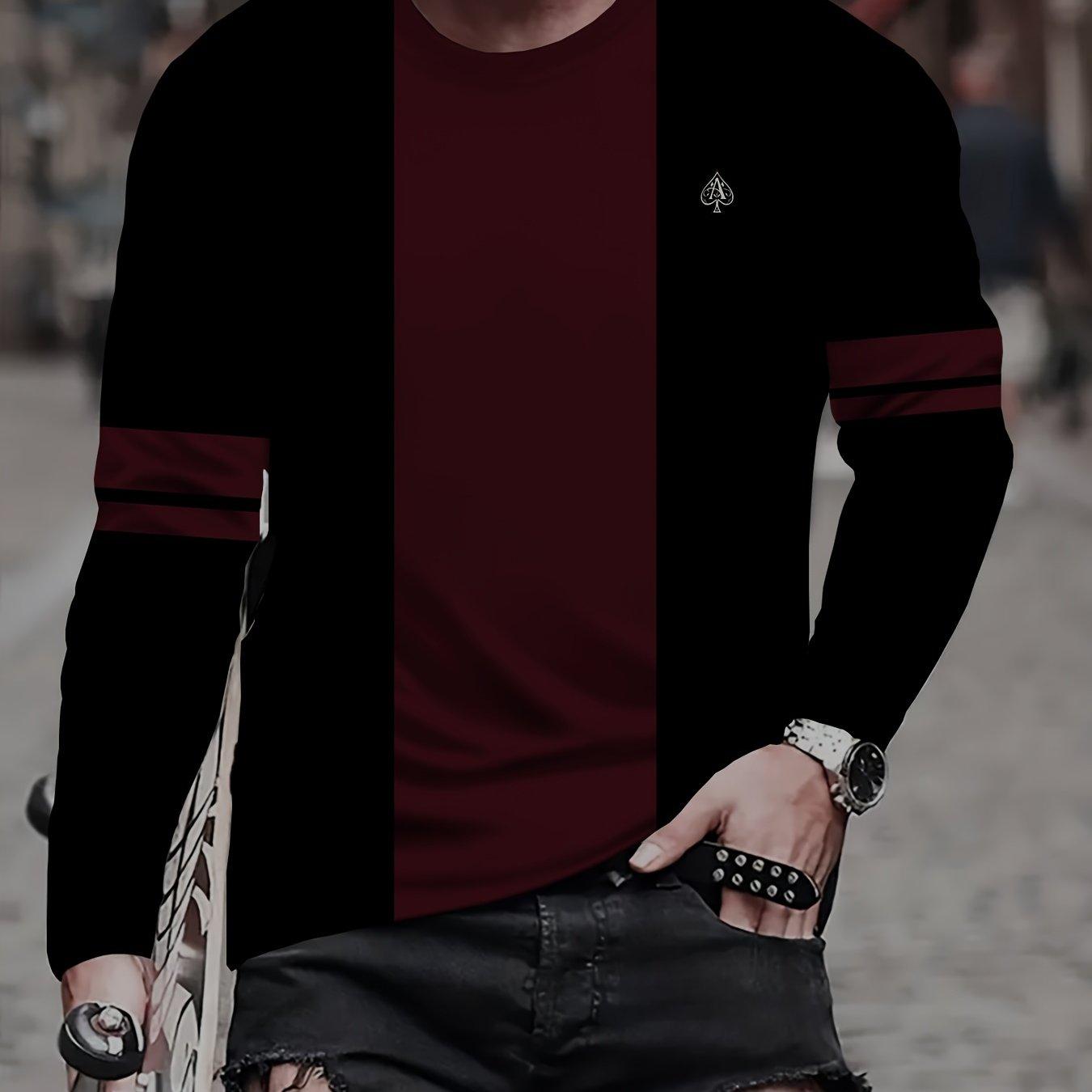 

Классическая футболка с длинным рукавом и принтом в виде цветных блоков 3D, повседневная спортивная футболка с круглым вырезом на весну 3XL