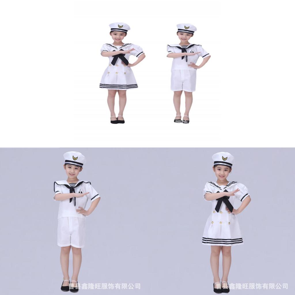Childrens Navy Uniform Dance Costume With Polyester Fabric For Stage Performance