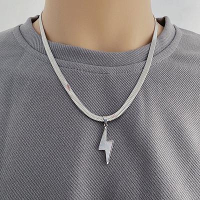 Unisex Silberweißes Blitz-Amulett mit Perlmutt an Schlangenknochen-Kettenhalskette