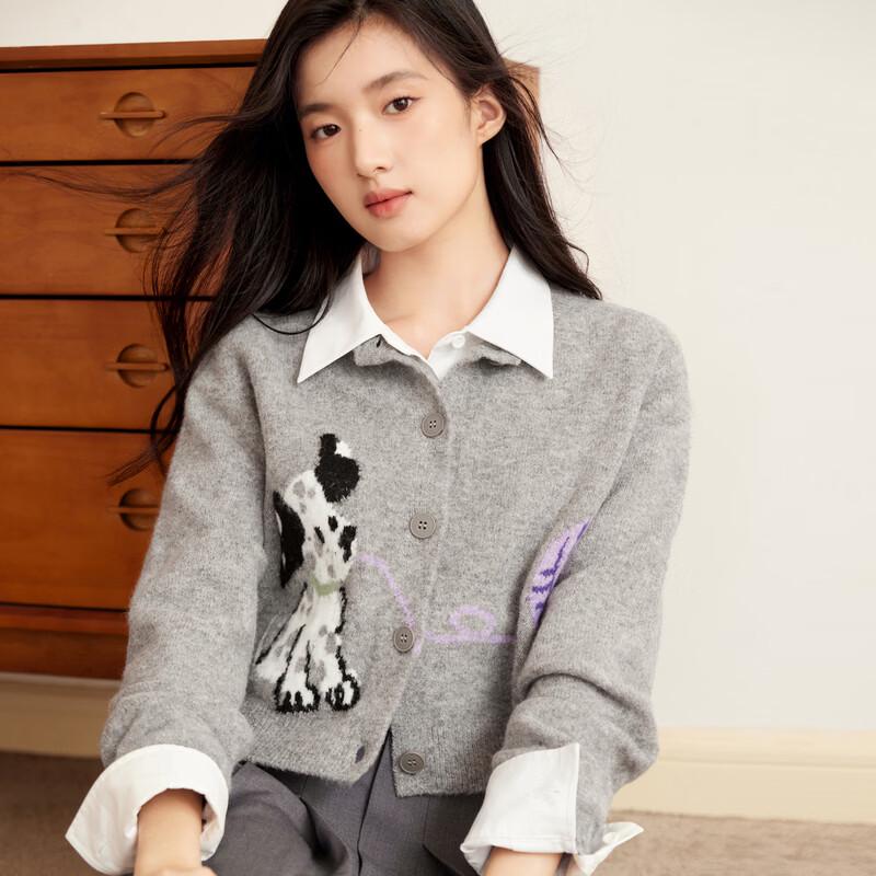 Let s Young Dog Graphic Round Neck Knit Cardigan S