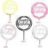 Round Happy Birthday Letter Cake Topper Acrylic DIY Cupcake Cake Smash Candle Party Handmade Stick