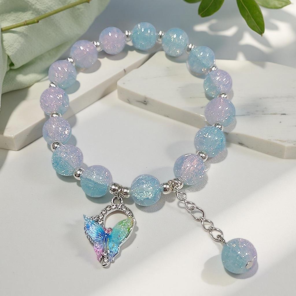 2026 Iridescent Butterfly Bracelet - Colorful 10mm Beads, Color-block Design, Cross-border Gift