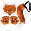 Faux Fur Cat Fox Mask Tail Paw Gloves Set Therian Costume Kit for Women Girls Adult Halloween Cosplay Masquerade Party