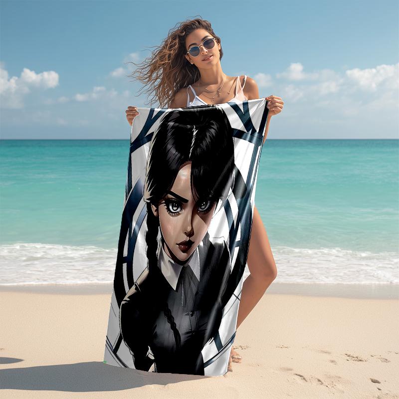 1pc Wednesday (4) Beach Towel, Comfortable and Thick, and Swimming/Bath/Picnic/Camping Towel, Suitable for Seaside Beaches