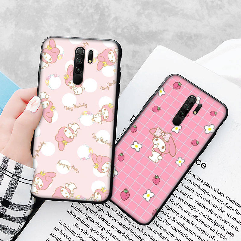 H-10 My Melody Black Sofe Case for iPhone 16 15 Plus 14 13 Mini 12 11 Pro 8 6 6S SE 5 XR XS Max Realme C30 C33 C32 9I VIVO V29 V27 V23 Y36
