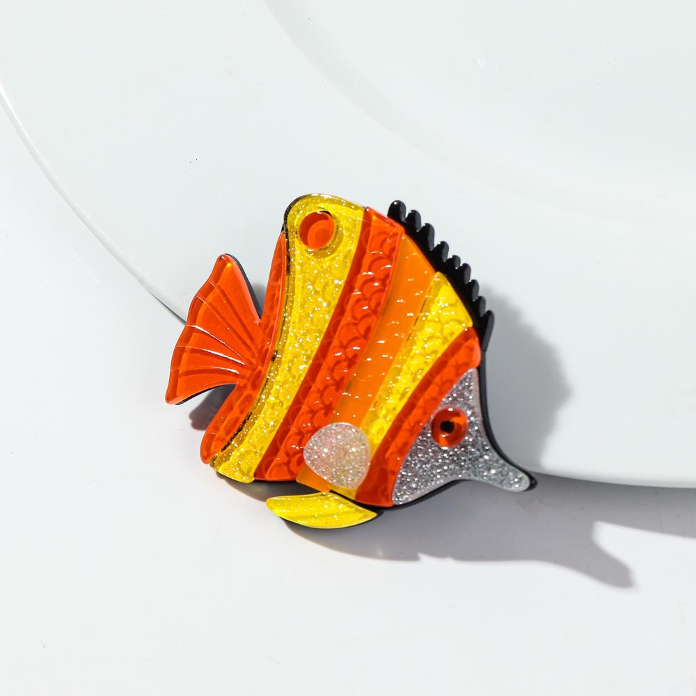 Cute Big Tropical Fish Acrylic Brooches for Women Colorful Ocean Animal Clownfish Badge Pins Jewelry Clothes Accessories Gifts
