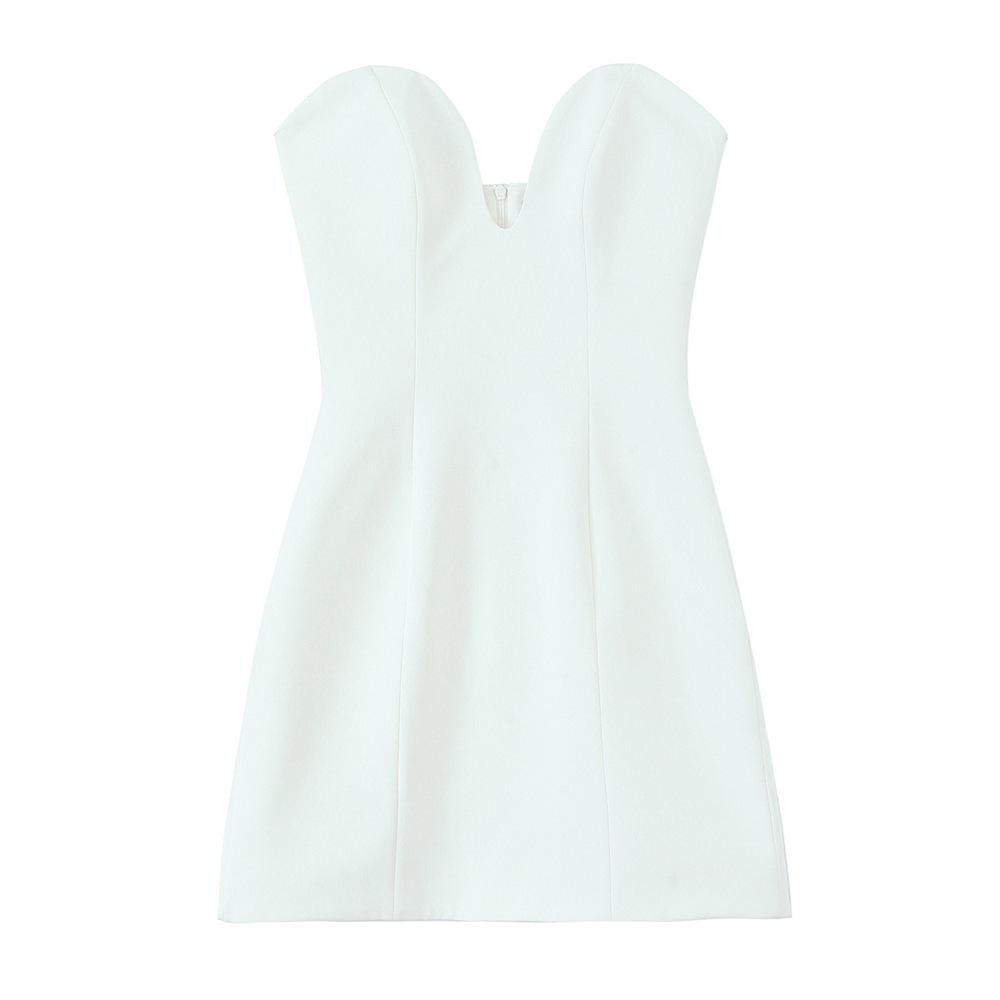 

Spring 2025 Women s V-Neck Strapless Slim-Fit Short Dress Small білий