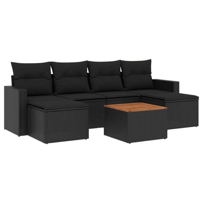 VidaXL Salon de Jardin avec Coussins 7 pcs, Canapés de Terrasse, Ensemble de Meubles de Patio, Mobilier d'Extérieur, Noir 3256573