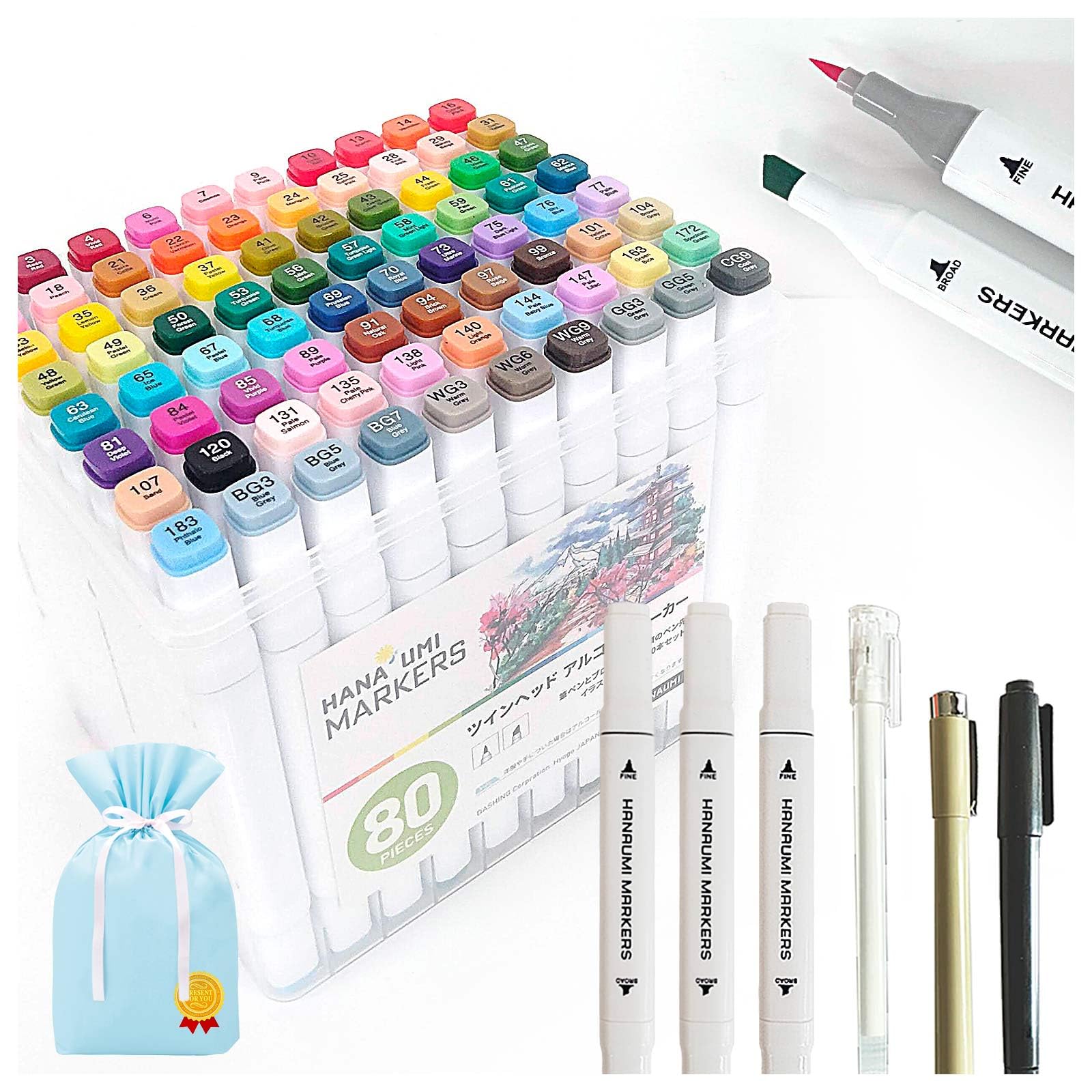 

Hanaumi Brush Illustration Broadhead Alcohol Drawing Twin Head Wrapping Markers, Type, 80-Color Set, Markers, Markers, Set, (80-Color Set) [Gift