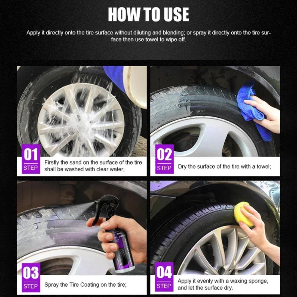 Automotive Tire Brightening Coating Agent Plastic Rubber Wheel Shine Gloss Restorer Spray Car Tyre Layer Polishing Brightener