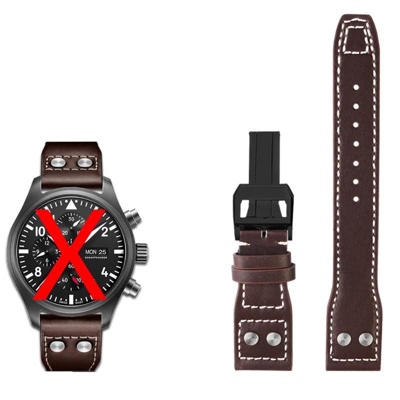 21mm 22mm Genuine Leather Watch Band For Iwc Big Pilot Flamethrower Little Prince Mark 18 Strap Willow Nail Bracelet Blue Black