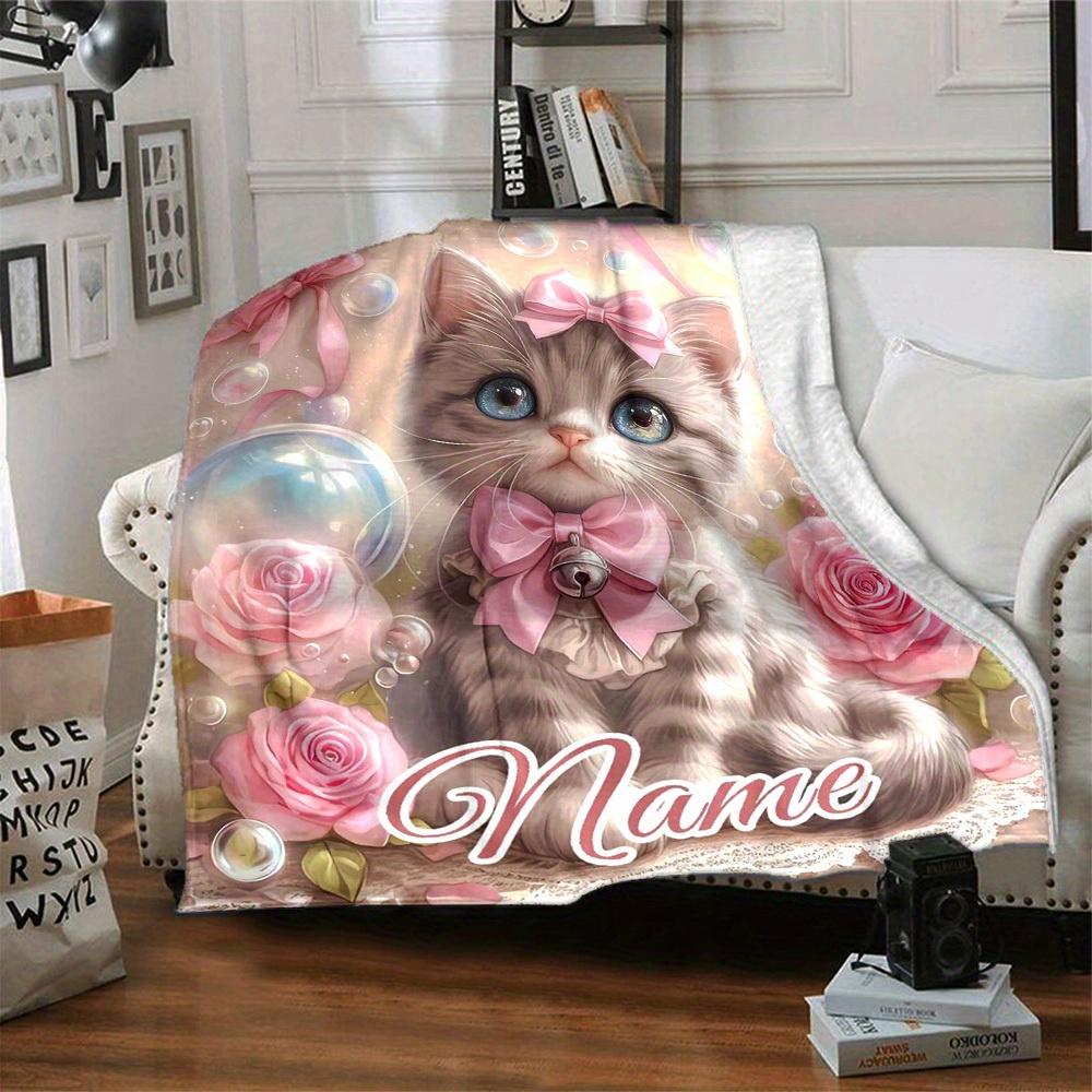 Kitten With Pink Bow Home Customization Blanket Soft Comfortable Lightweight Multipurpose Blanket For Picnics Sofas Offices Beds Living Rooms Perfect