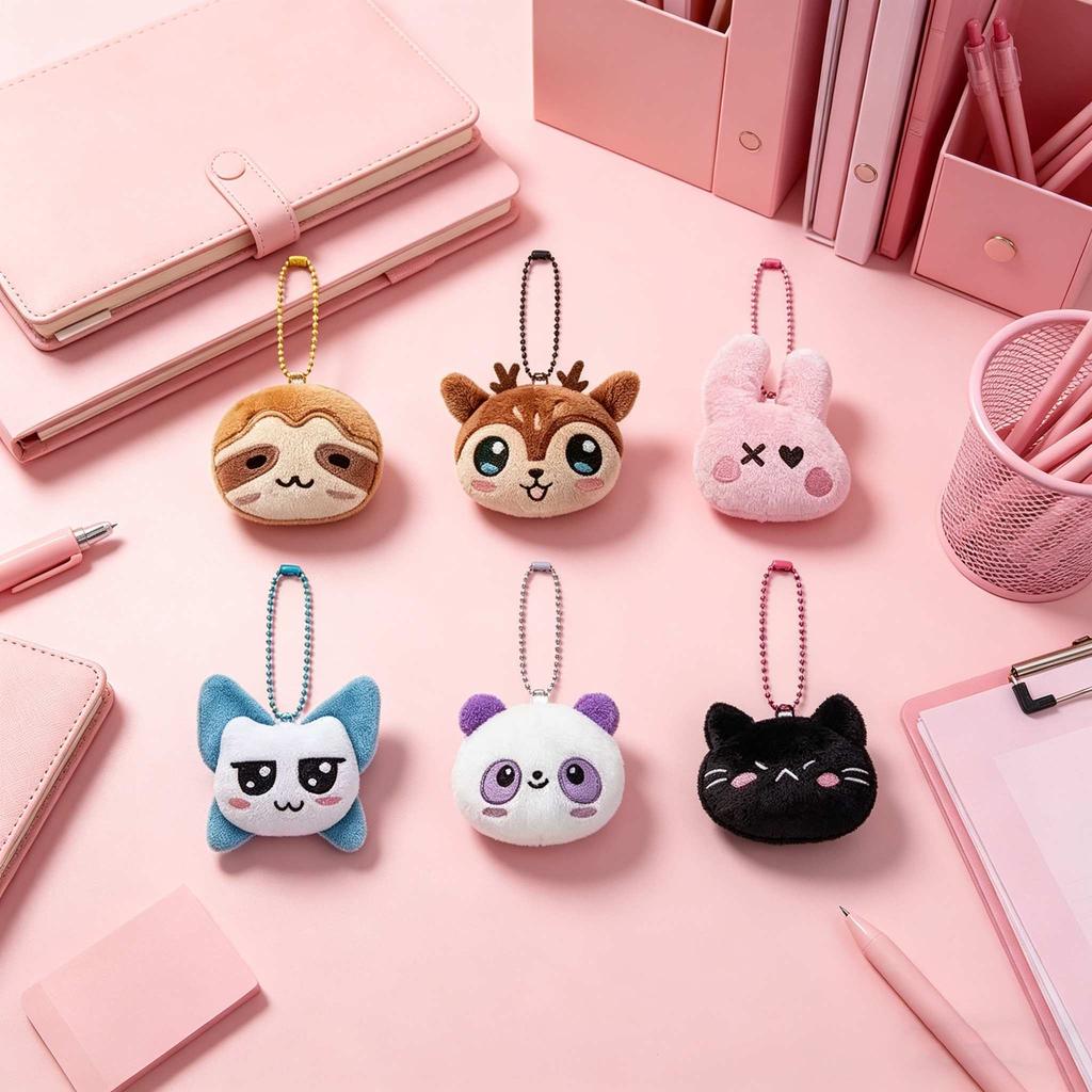 New Cute Animal Plush Set 6 Styles Cartoon Stuffed Animal Bag Charm Pendant for Girls Gifts Bag Charm