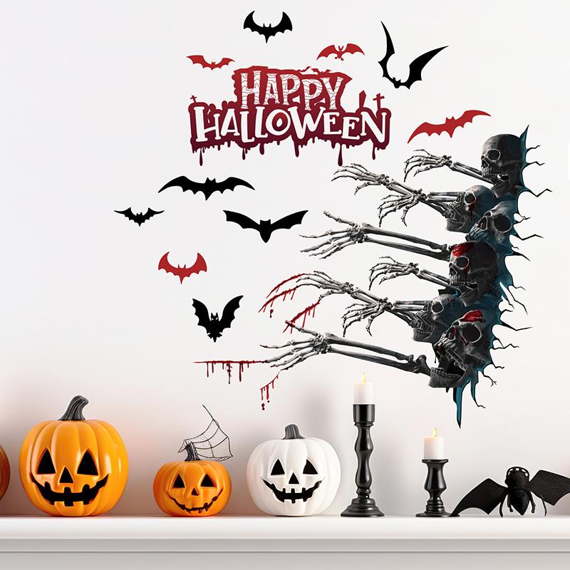 3D Floor Wall Stickers Scary Ghost Halloween Removable Interior Decoration Scary Atmosphere Bar Party Spooky Decoration Props