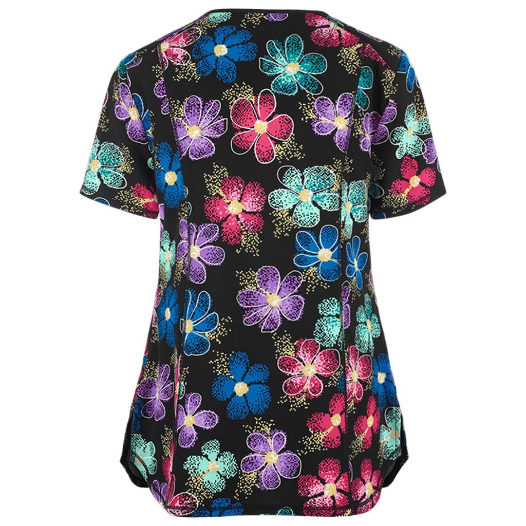 Uniforme d'infirmière Femmes Manches Courtes Hauts Col en V Uniforme de Travail Haut de Blouse Médicale Dames Soins Infirmiers