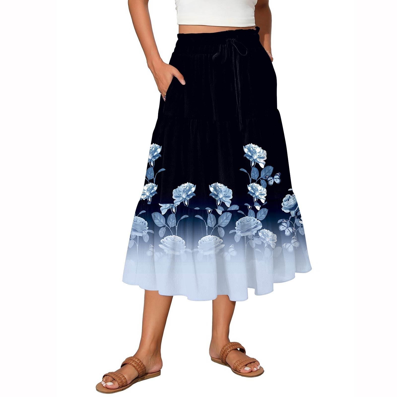 

Жіночі розкльошені жіночі спідниці-лінія з рюшами та довгі спідниці з еластичною талією Елегантні багаторівневі довгі спідниці в стилі бохо XXL