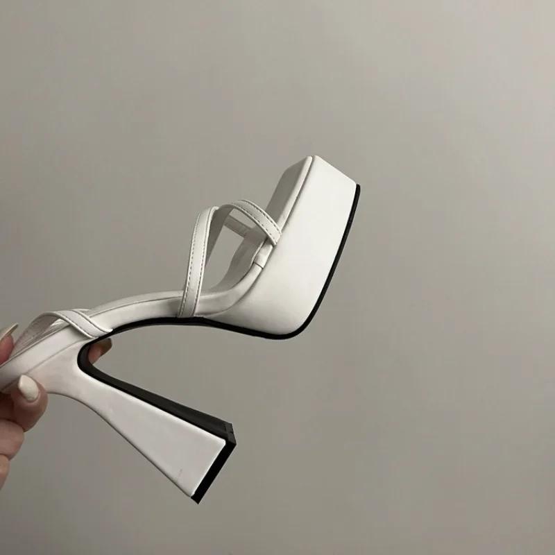 Fashion 2025 Summer New High Heel 10cm Women's Sandals with One Leg Loop Buckle and Square Head Thick Bottom Thick Heel Women's Shoes