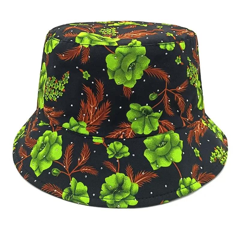 Spring and Summer Polyester Print Bucket Hat Fisherman Hat Outdoor Travel Sun Cap for Girl and Women 196