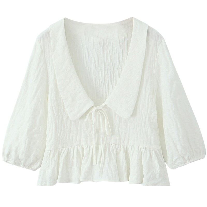 

Fashion Style 2024 Autumn New Women s Clothing Stylish Small round Lapel Fluffy Jacquard Shirt 4661116 White XS