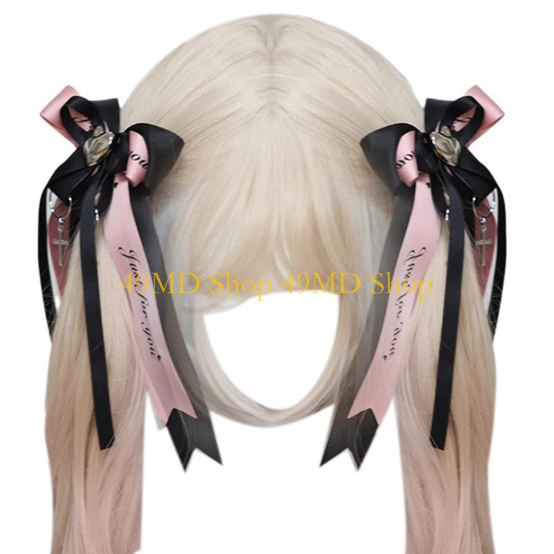 49MD Ribbon Bow Hair Clip Balletcore Bow with Headdress Gothic Hairpin