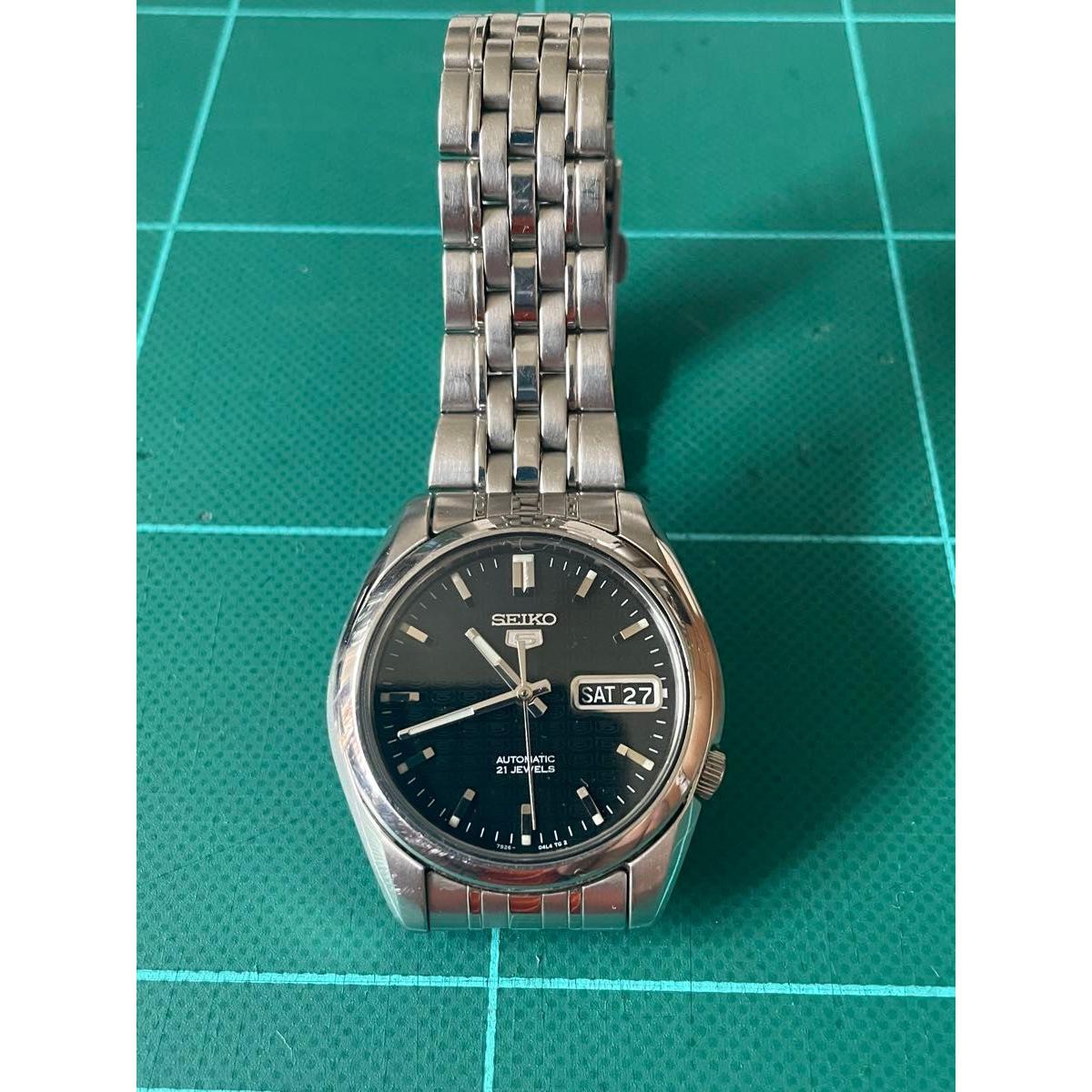 Used Seiko Automatic Day Date Seiko 5 7S26-01V0 Watch SEIKO SEIKO5 Black Dial Back Skeleton