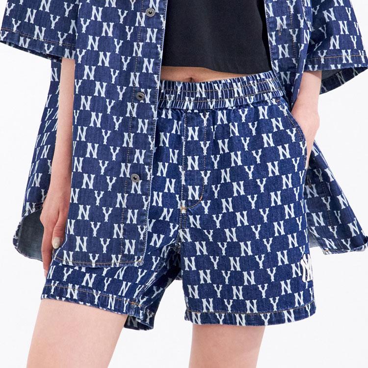 New MLB Old Flower Denim Shorts Unisex Blue 3ADPM4023-50BLS