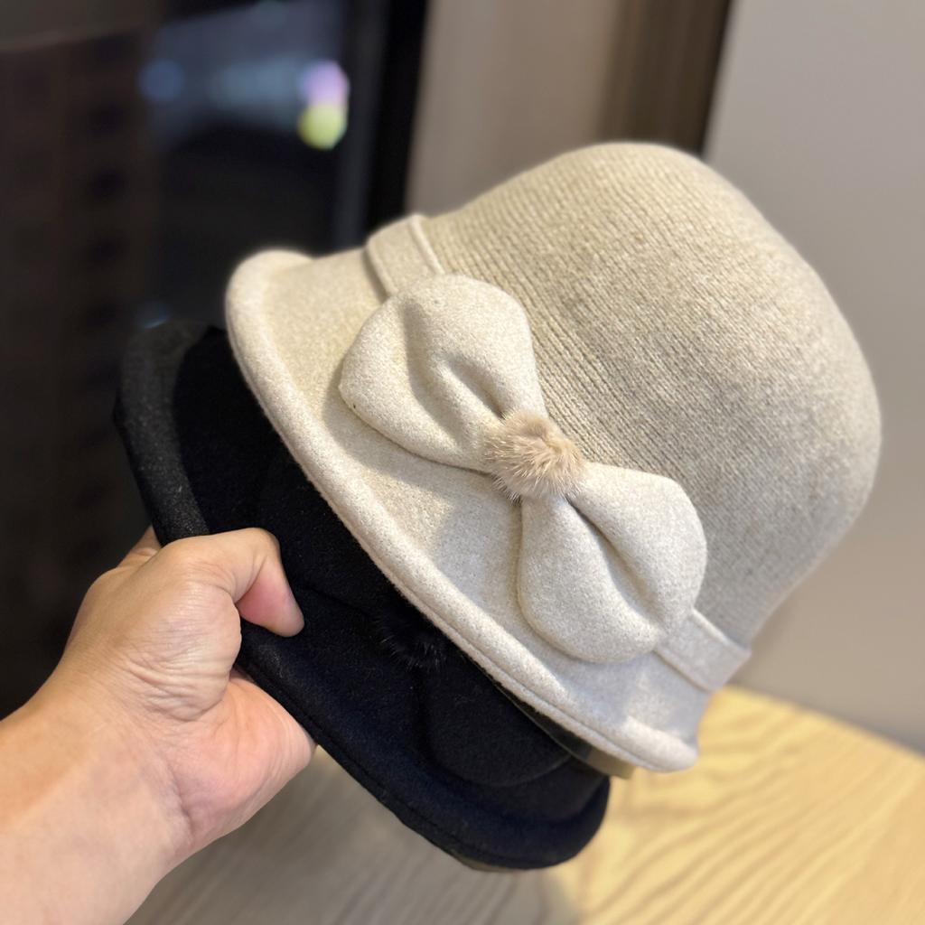 New Autumn and Winter Women's Elegant and Versatile Bow Fisherman Hat for Outdoor Travel Warm Basin Hat Fashionable and Stylish