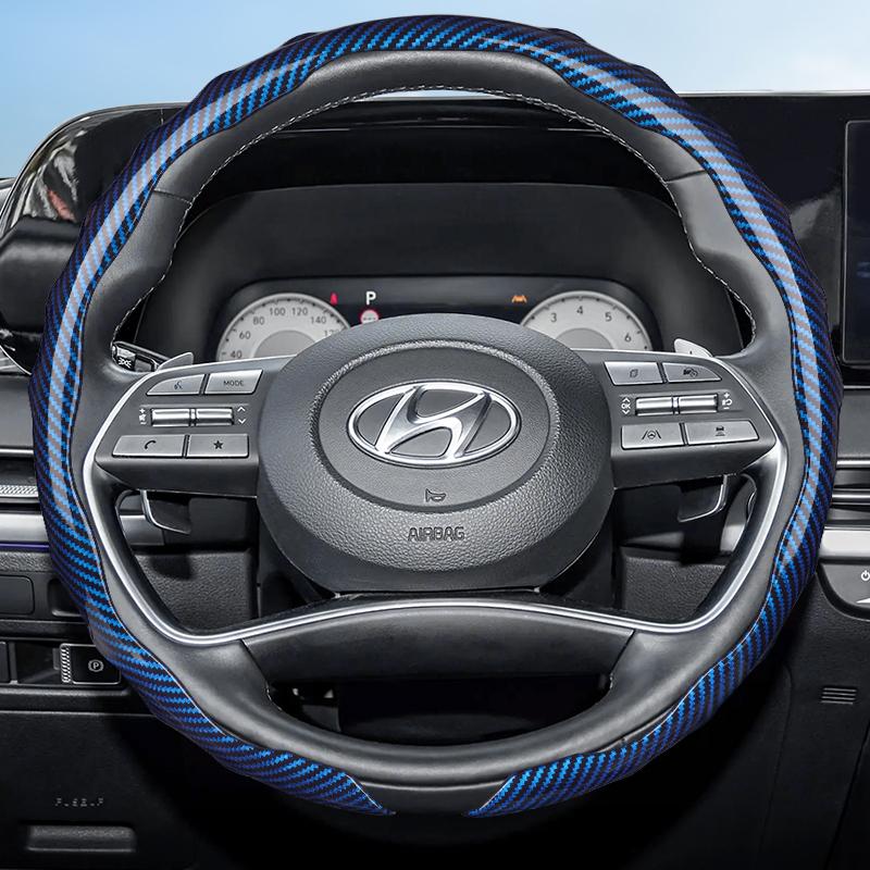Suitable for Hyundai Carbon Fiber Texture Steering Wheel Cover Snap-On Wave-Shaped Sport Design Elantra N Sonata Ioniq 5 5N 6 9 Venue Kona Santa