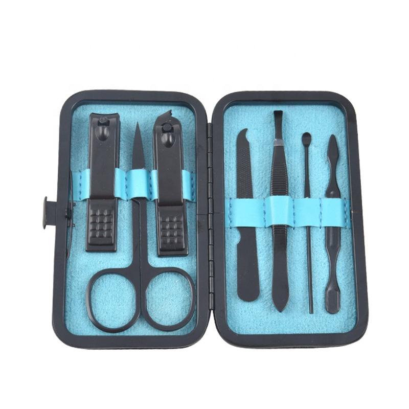 Red 18/15/12/7 Pcs Stainless Steel Black Nail Clipper Grooming Kit With Leather Travel Case Manicure Set