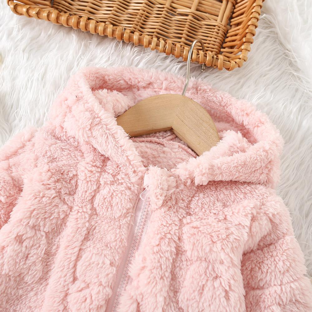 Baby Girl Princess Pink Fleece Jacket With Love Pattern Toddler Child Warm Coat Hooded Outwear Winter Baby Clothes