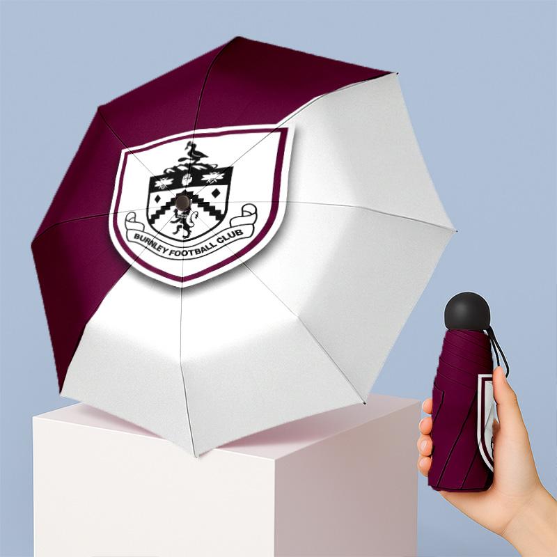 Burnley Football Pattern Printed Mini 5 Folds 8 Ribs Compact Umbrella Windproof Waterproof Lightweight Portable Folding