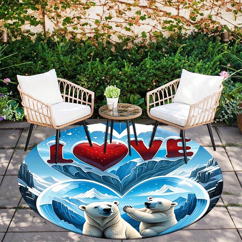 1pc Soft, Absorbent & Non Slip Polar bear family love Round Rug Soft Circle Rug for Living Room & Bedroom Decor, Chair Mats, and Unforgettab