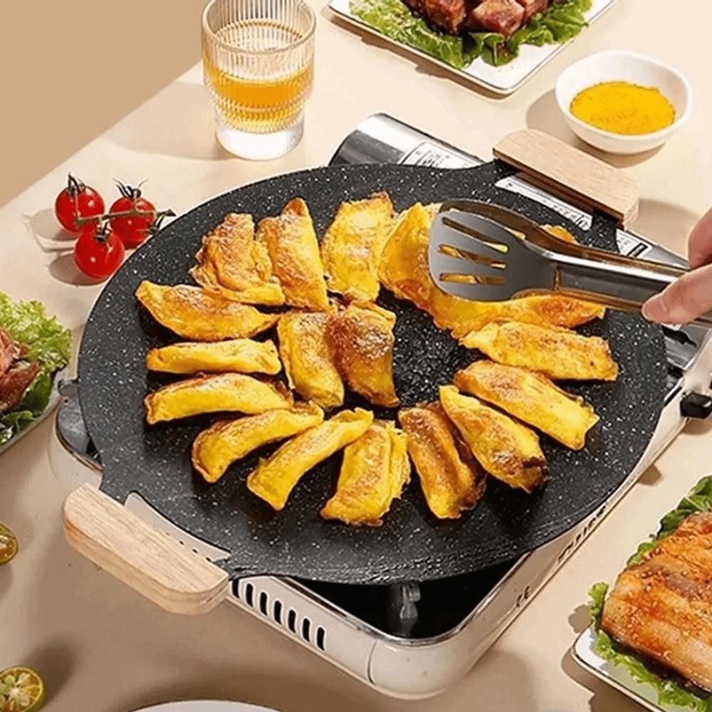 Round Shape Smokeless Griddle Pan 30/32/34/36/38cm Barbecue Plate Non-Stick Frying Pan  Travel BBQ