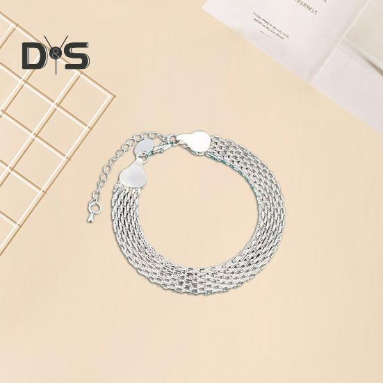 Women Bracelet Adjustable Braided Hollow Out Silver Color Polished Wide Couple Bangle Daily Wear Prom Wrist Jewelry Holiday Gift
