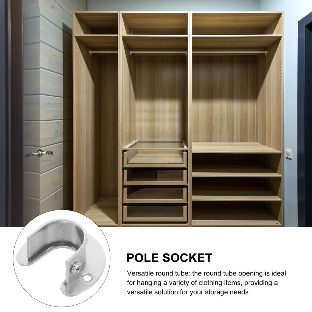 Black Stainless Steel Flange Seat for Closet Rods Heavy Duty Wall Mount Pole Socket Round Tube Holder Organizing Closet Storage