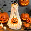 Halloween Porch Ghost Figurine Resin Cow Goose Cat Statue with Pumpkin Bucket or Welcome Sign for Indoor Outdoor Yard Lawn Shelf Table Decor
