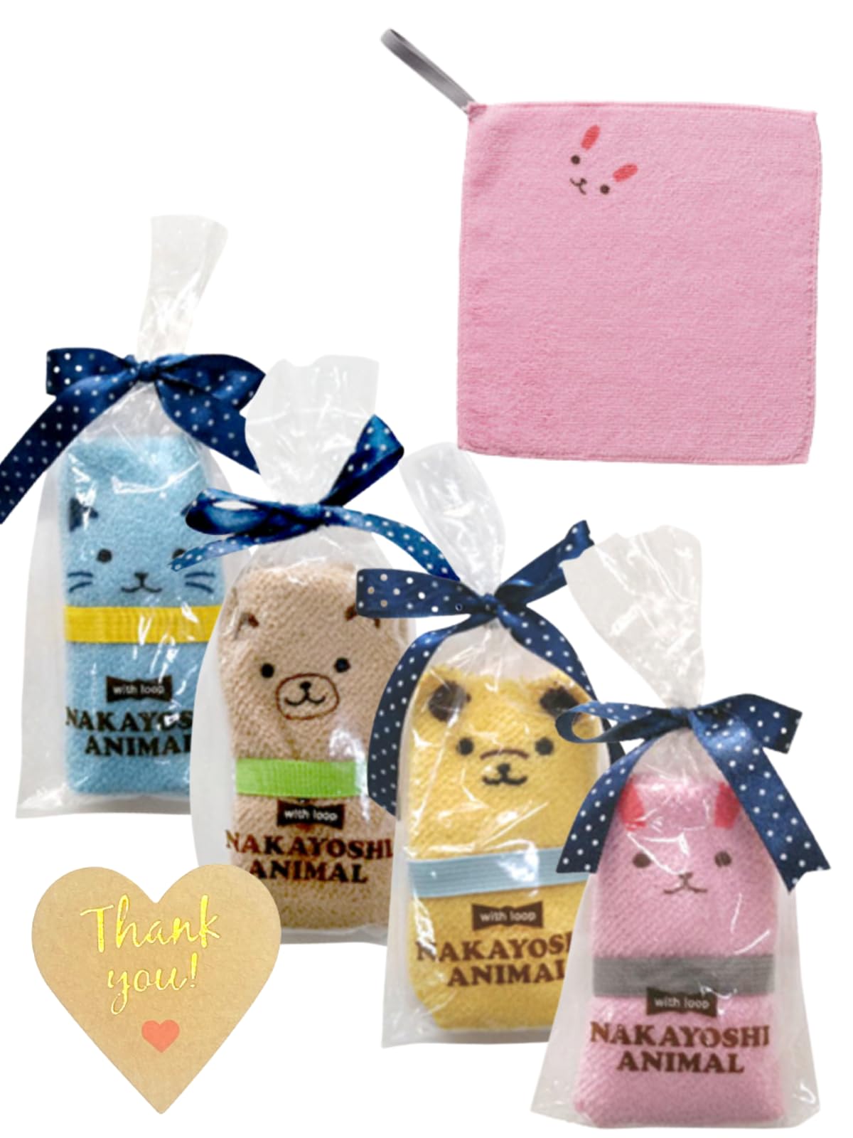 

Set of 60 Marutatsu Friendly Animal Handkerchief Towels with 4 Colors of Total of 24 Individually Wrapped Perfect as Small Small Congratulatory розовый