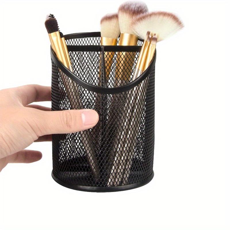 1/2pcs Pen Holder Pen Storage Box, Elegant Black Round Pen Holder - Durable Metal Material, Multi-functional Desktop Storage.