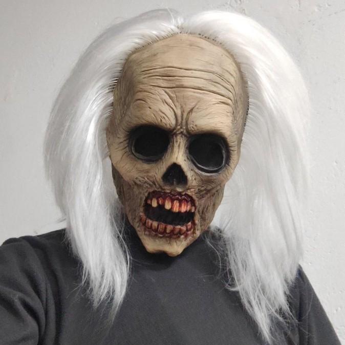 

Free labeling and quality inspection for film and television costume props, scary zombie masks, and funny headgear White-haired zombie