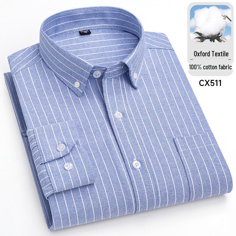 2025 Men's Striped Cotton Oxford Long Sleeve Button-Down Cardigan Shirt, Plus Size Available