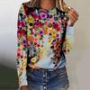 Spring and Autumn Round Neck 3D Flower Pattern Printed Top Fashionable Casual Long Sleeved Women's T-shirts